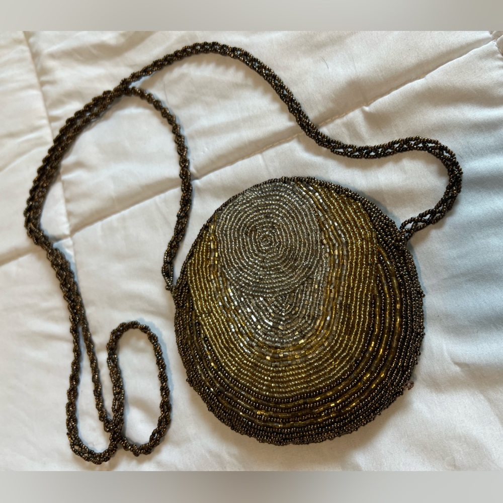 Vintage 40’s Hand Beaded‎ Small Round Evening Cocktail Bag